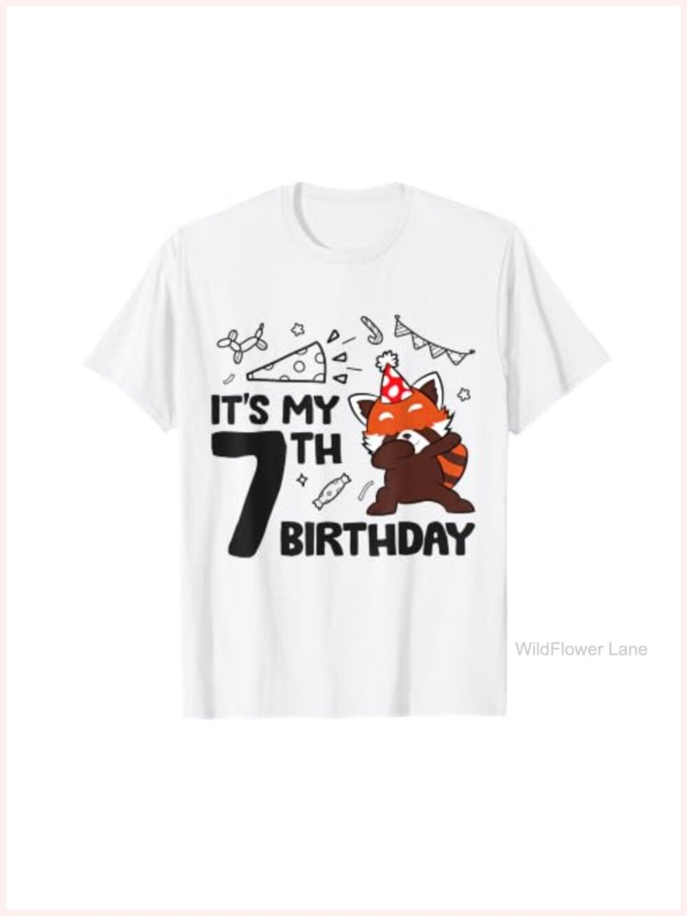 7th Birthday Red Panda Cartoon Graphic Tee Party Outfit